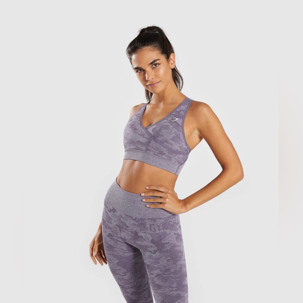 Gymshark Purple Camo Seamless Sports Bra in size small